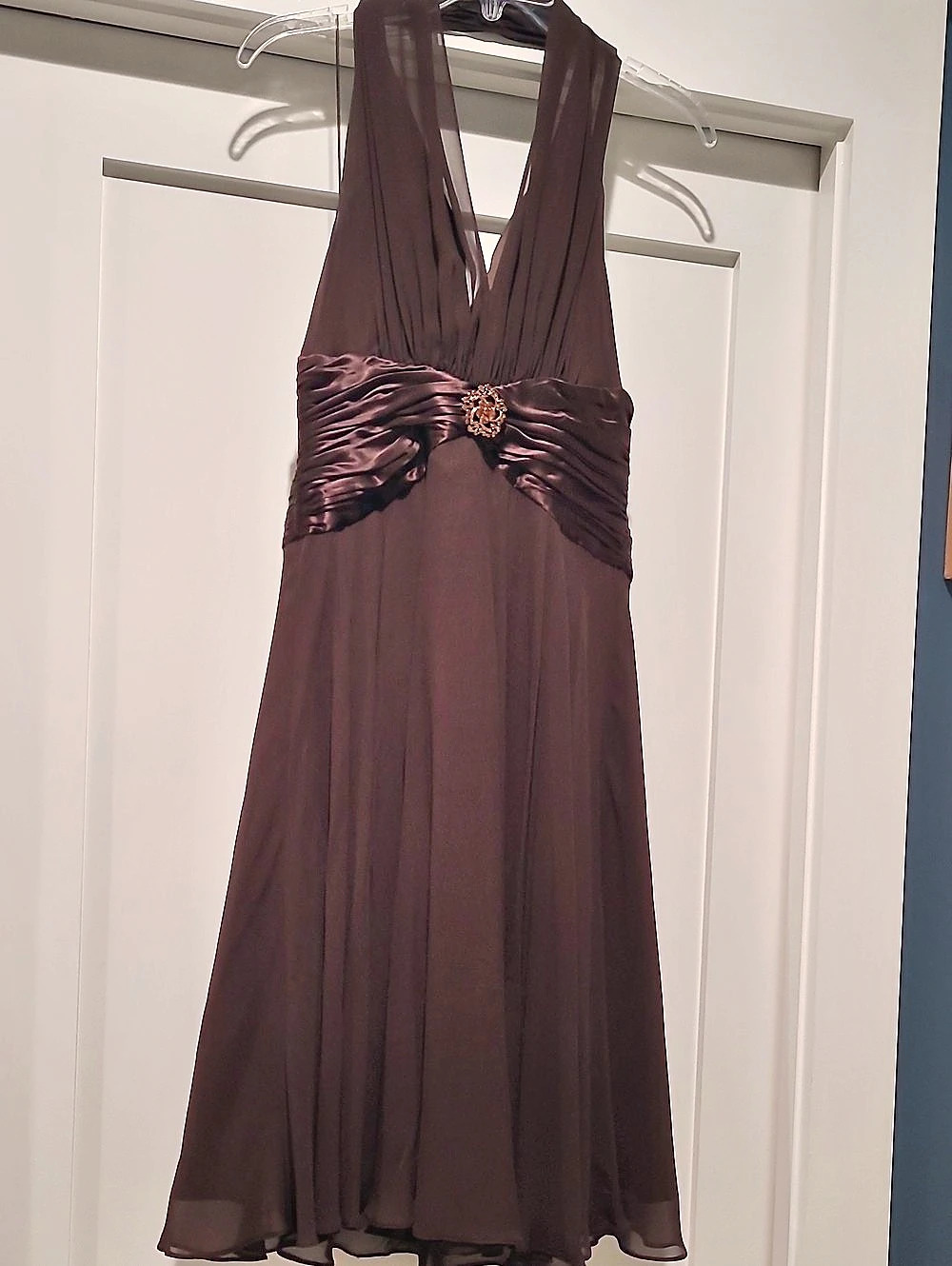 Maggy London Ruched Maxi Dress in Brown